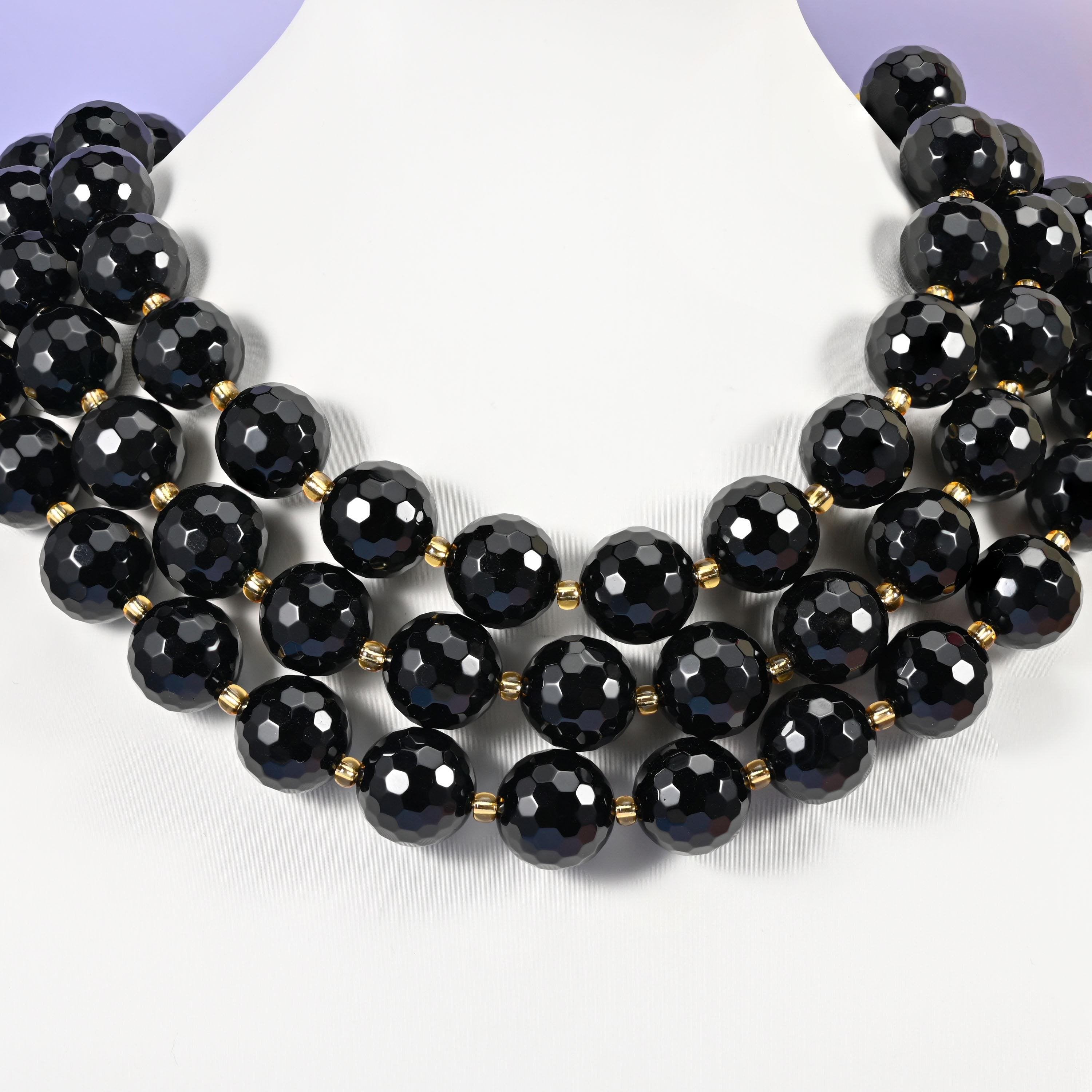Black Onyx beads, faceted round, 16mm