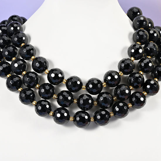 Black Onyx beads, faceted round, 16mm