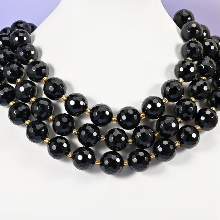 Black Onyx beads, faceted round, 16mm