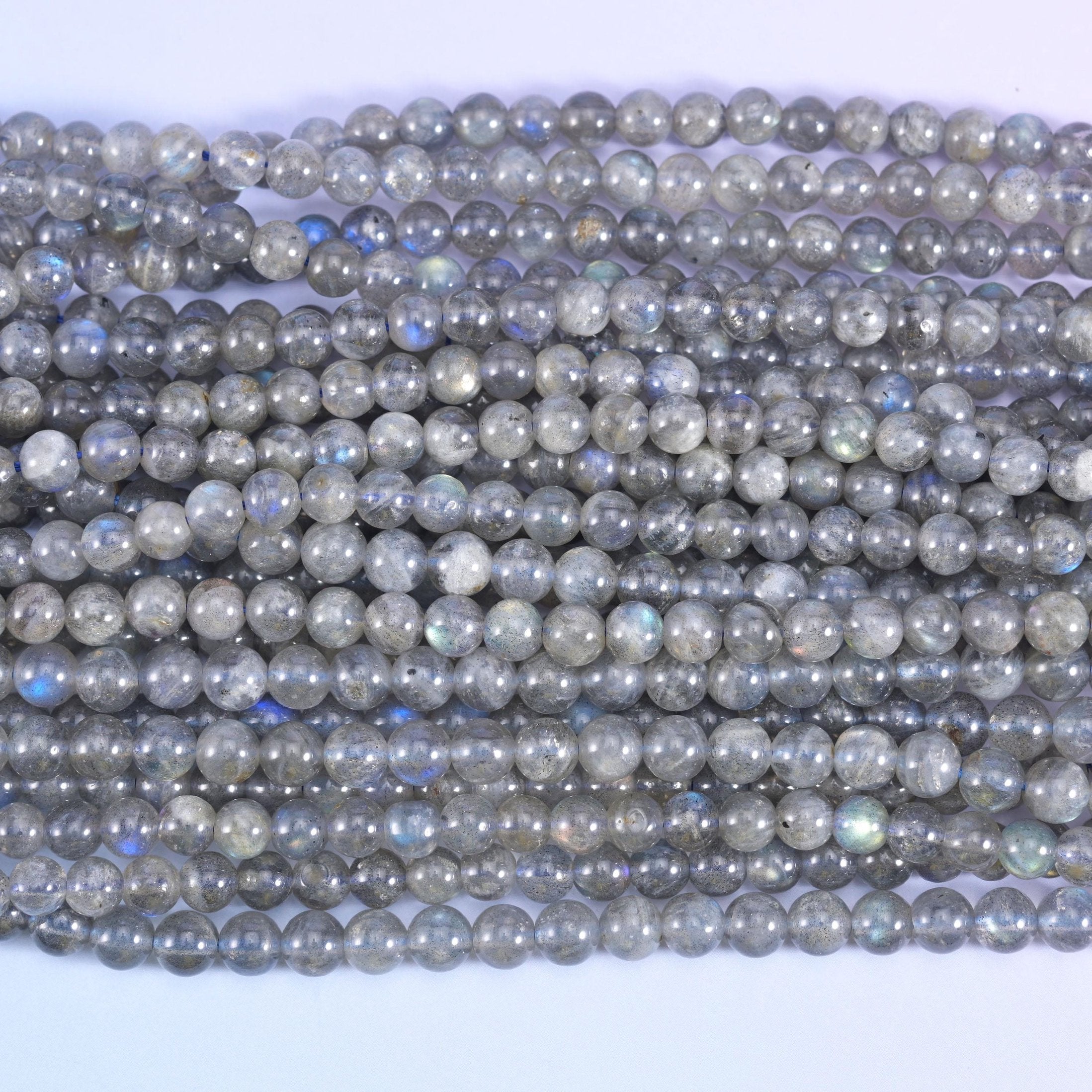 Smooth round cut white labradorite beads