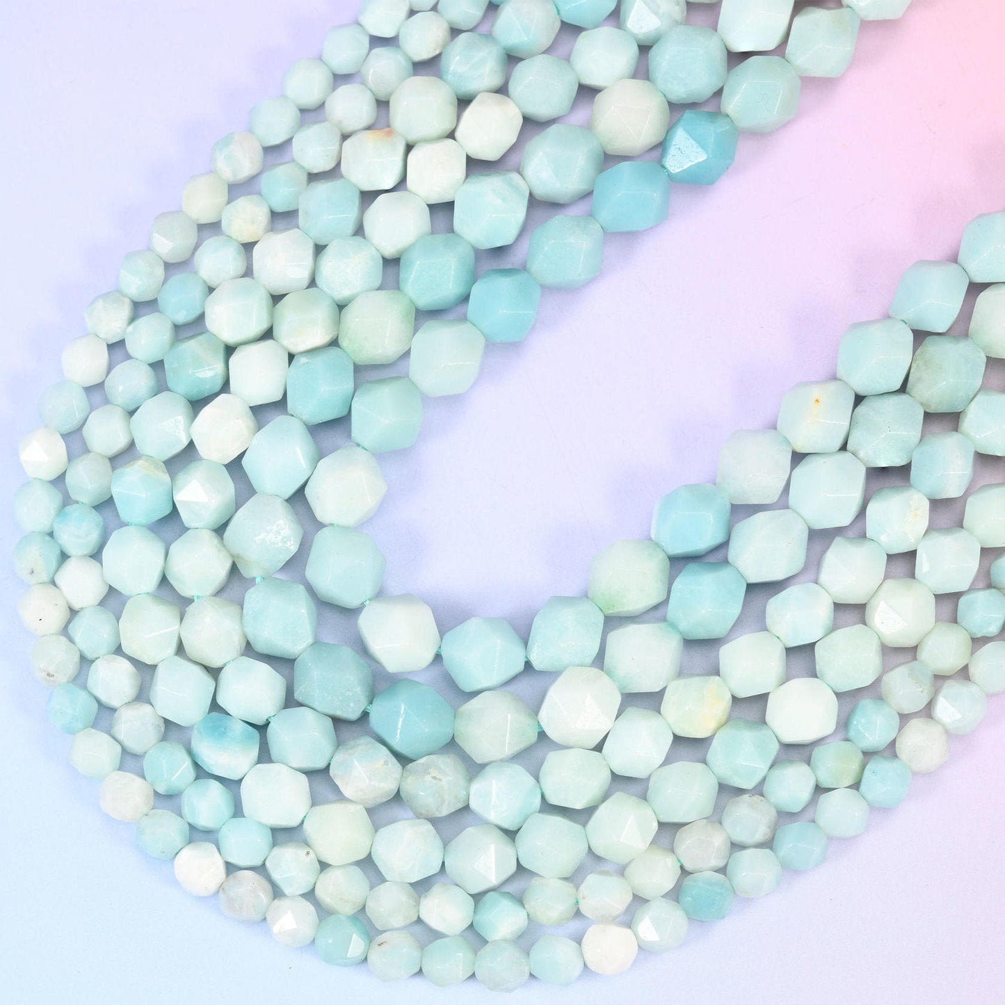 Blue Amazonite diamond star cut beads, 15.5 inch strand
