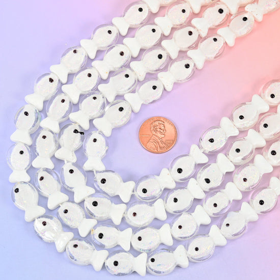 Iridescent White Fish Glass Beads: Jewelry Making Supply