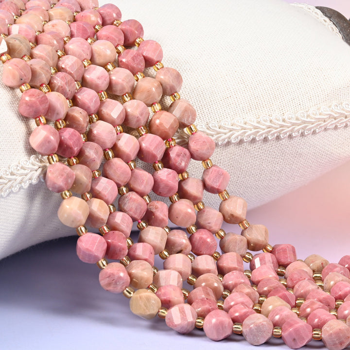 Pink Rhodonite Faceted Spiral Twist Beads
