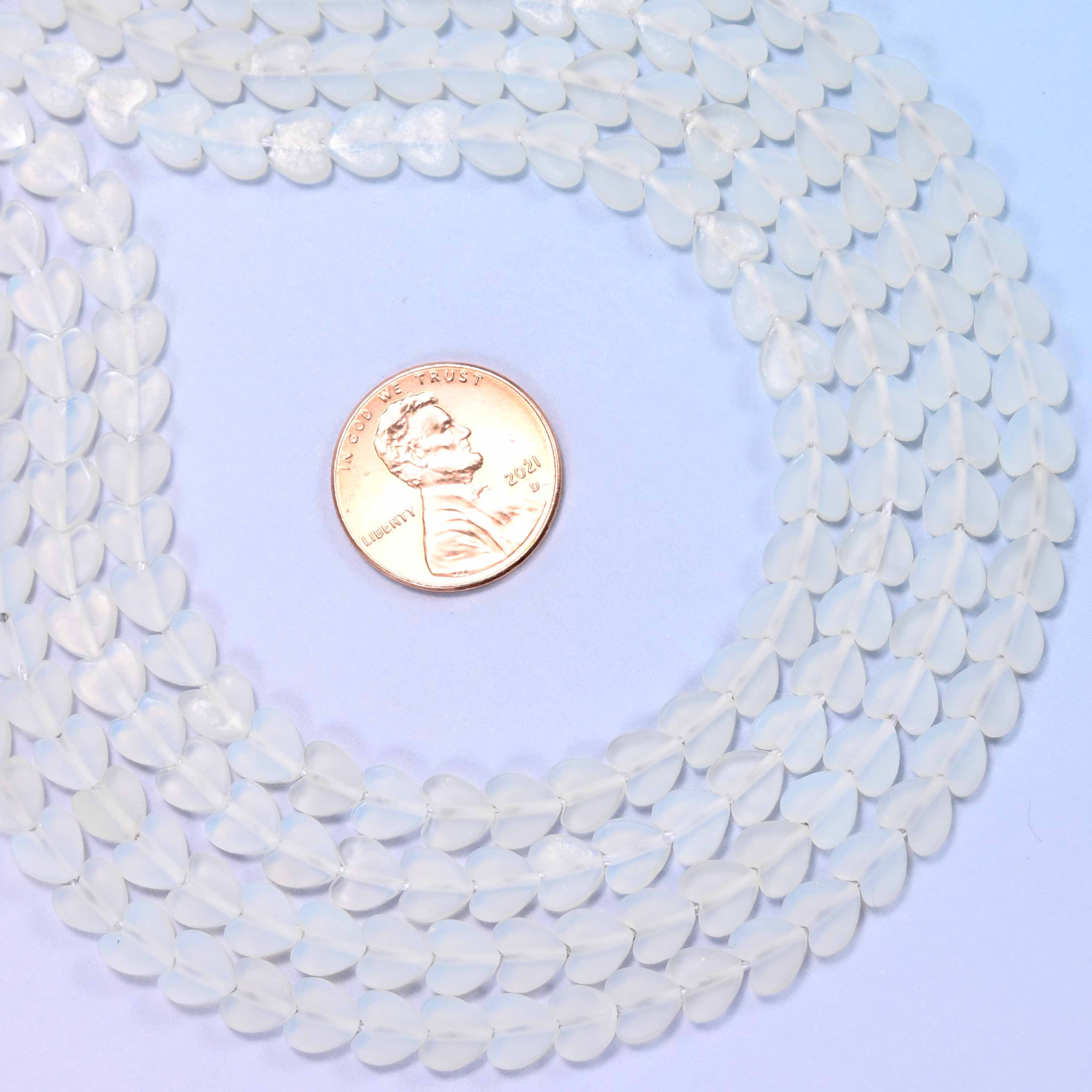 Matte Opalite Flat Heart Beads: Size 6mm, Jewelry Making, 15 Inch Strand