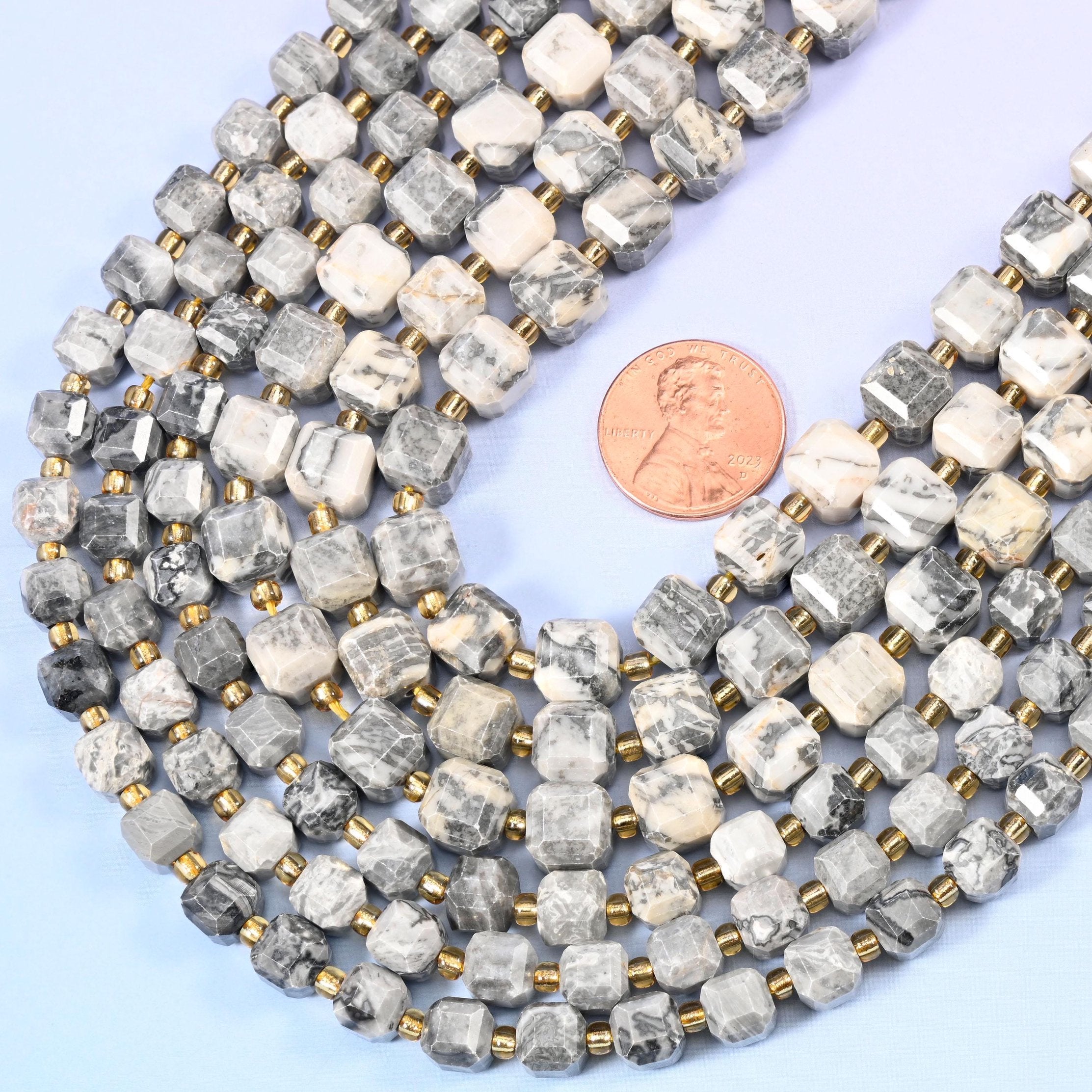 Faceted cube cut Map Jasper beads
