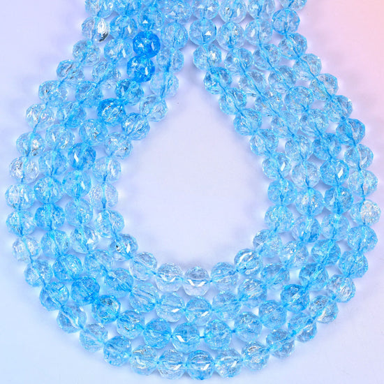 Transparent Blue Faceted Round Glass Beads: Size 10mm, Jewelry Making Supply