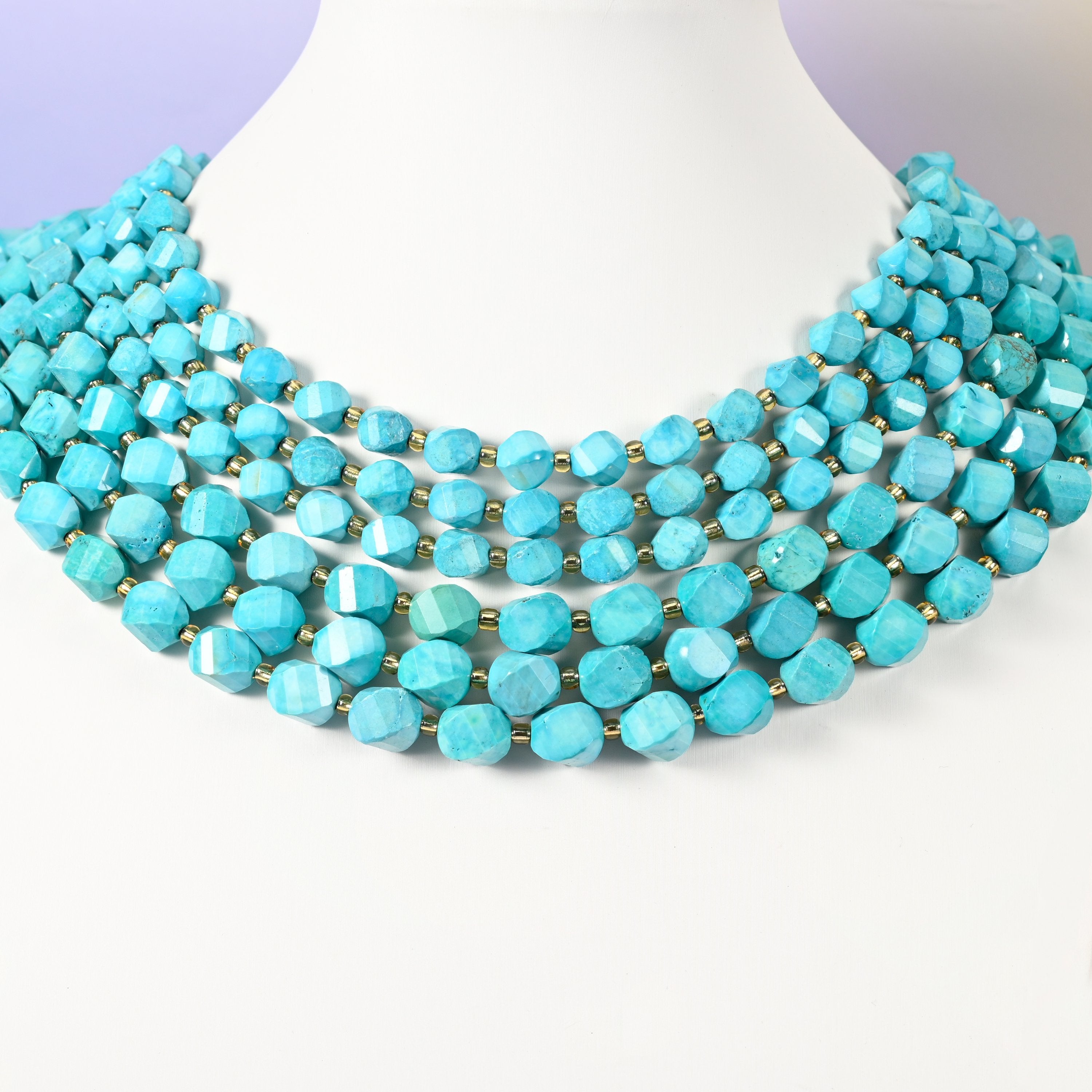 Dyed Lake Blue Howlite beads, spiral twist shape, 8mm and 10mm