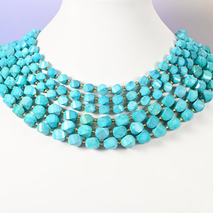 Dyed Lake Blue Howlite beads, spiral twist shape, 8mm and 10mm