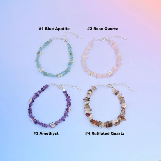 Chip gemstone bead with flower bracelet, sold per piece