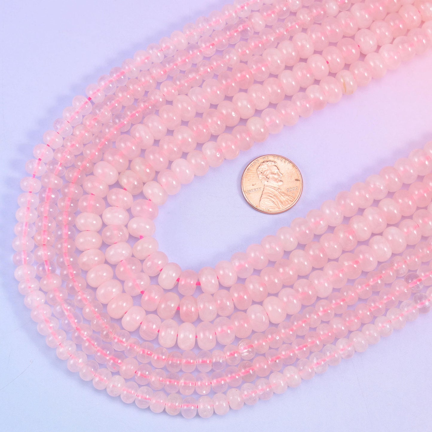 Rose Quartz smooth rondelle beads, 15.5 inch strand