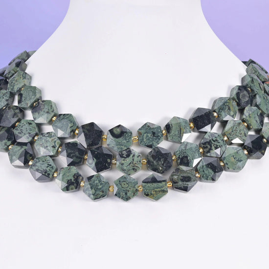 Kambaba Jasper beads, flat faceted hexagon, 12mm