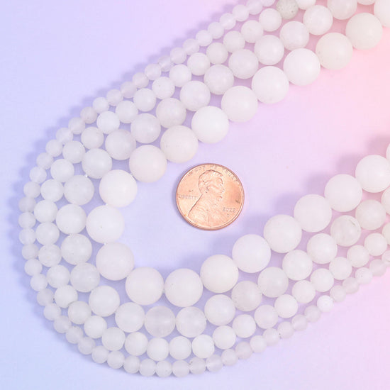 White Jade Matte Round Beads, 15 inch strand