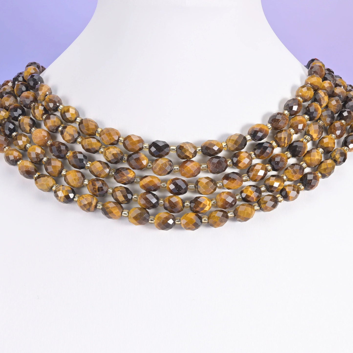 Tiger Eye beads, faceted rice barrel shape, 6x8mm