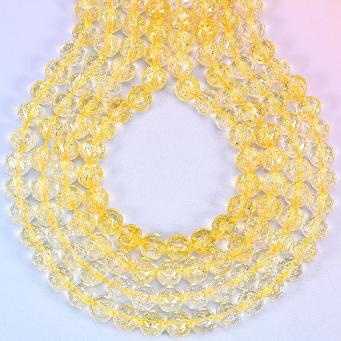 Transparent yellow faceted round glass beads, hole approximately 1.5mm