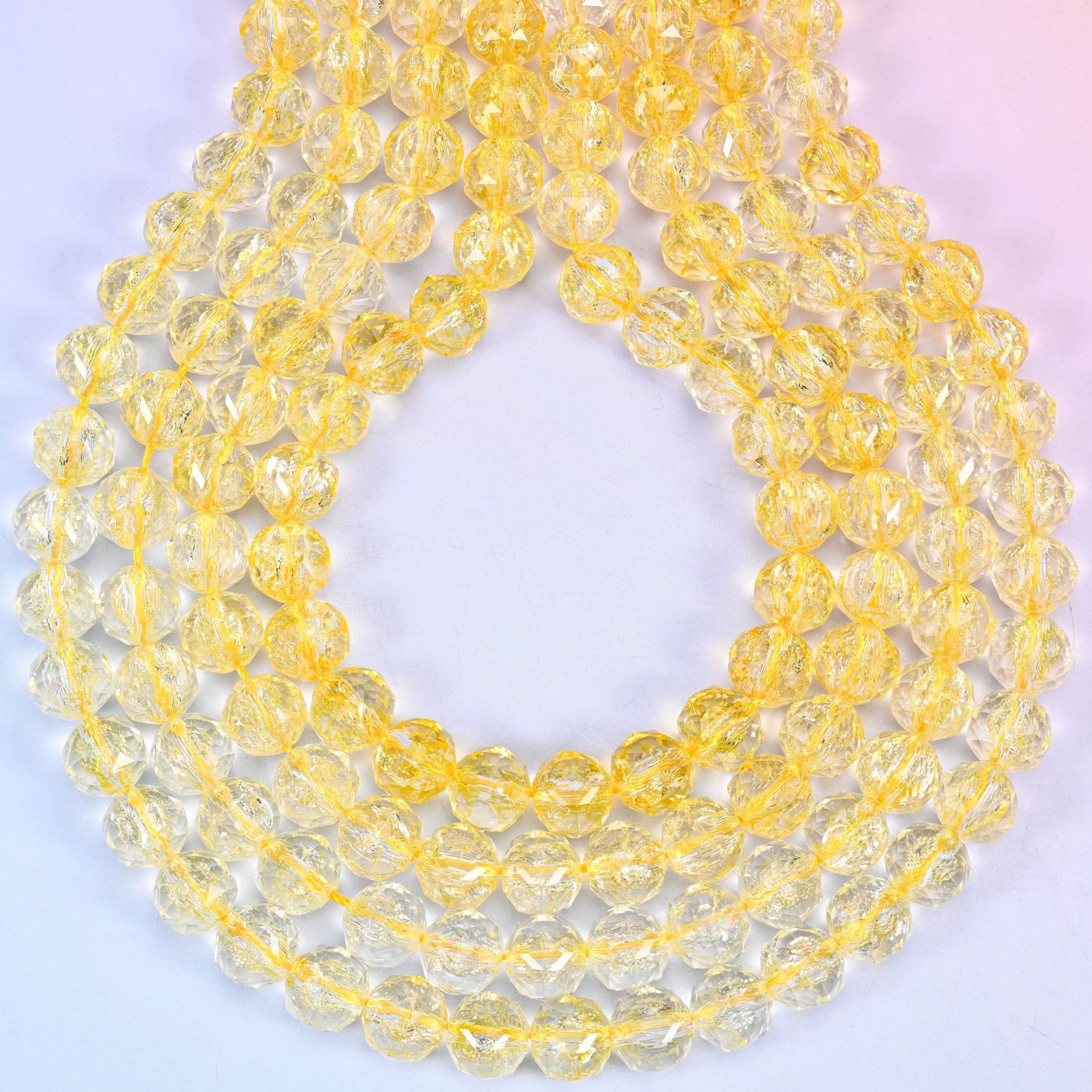 Transparent yellow faceted round glass beads, hole approximately 1.5mm