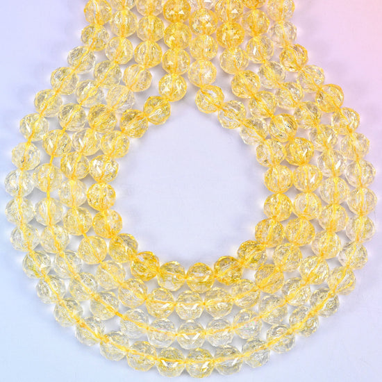 Transparent yellow faceted round glass beads, hole approximately 1.5mm