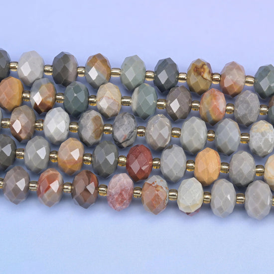 Faceted rondelle cut Alashan Agate beads