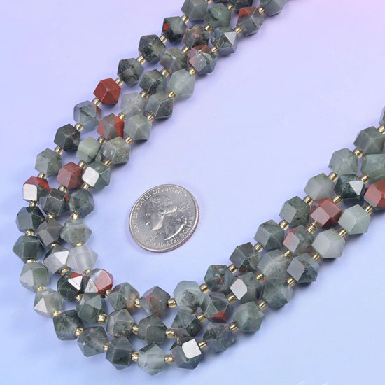 Faceted 8 sides diamond rhombus cut gemstone — choose african bloodstone, firework jasper, bamboo agate, bronzite, moss…