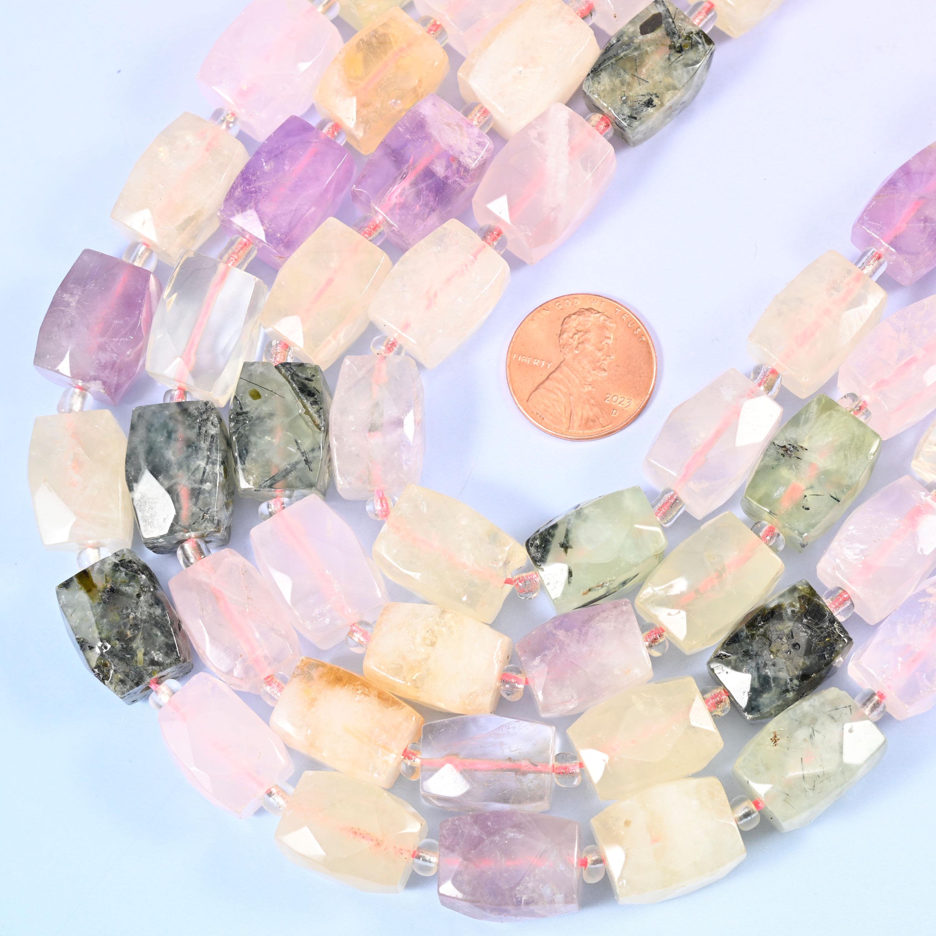 Faceted rectangle cut mixed gemstone beads