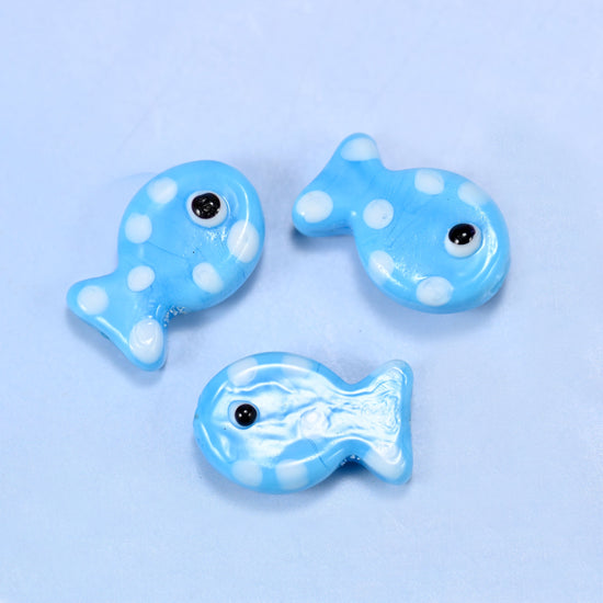 Sky Blue with White Dot Fish Glass Beads: Jewelry Making Supply