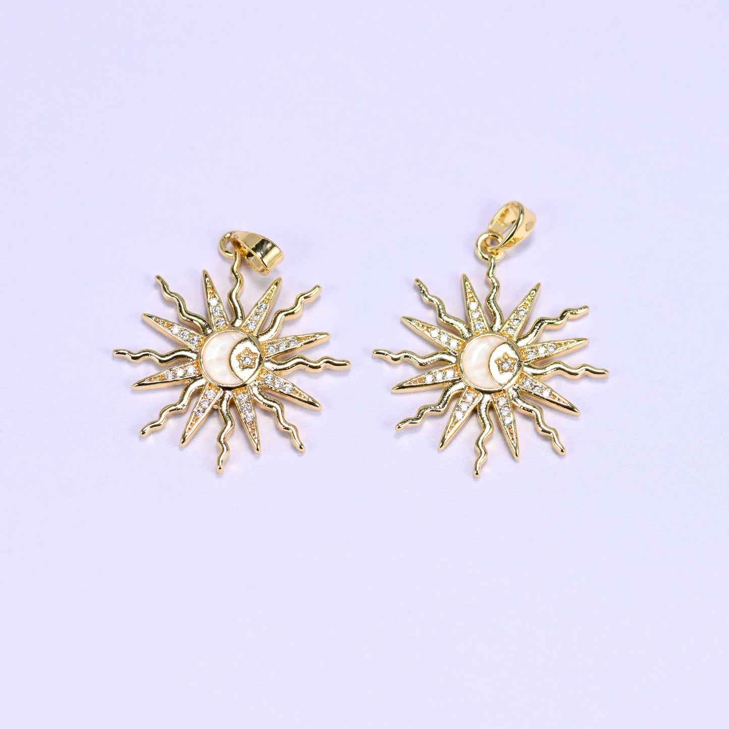 Enamel Moon Sun Zircon Charms, bail approx 5.95mm x 2.50mm