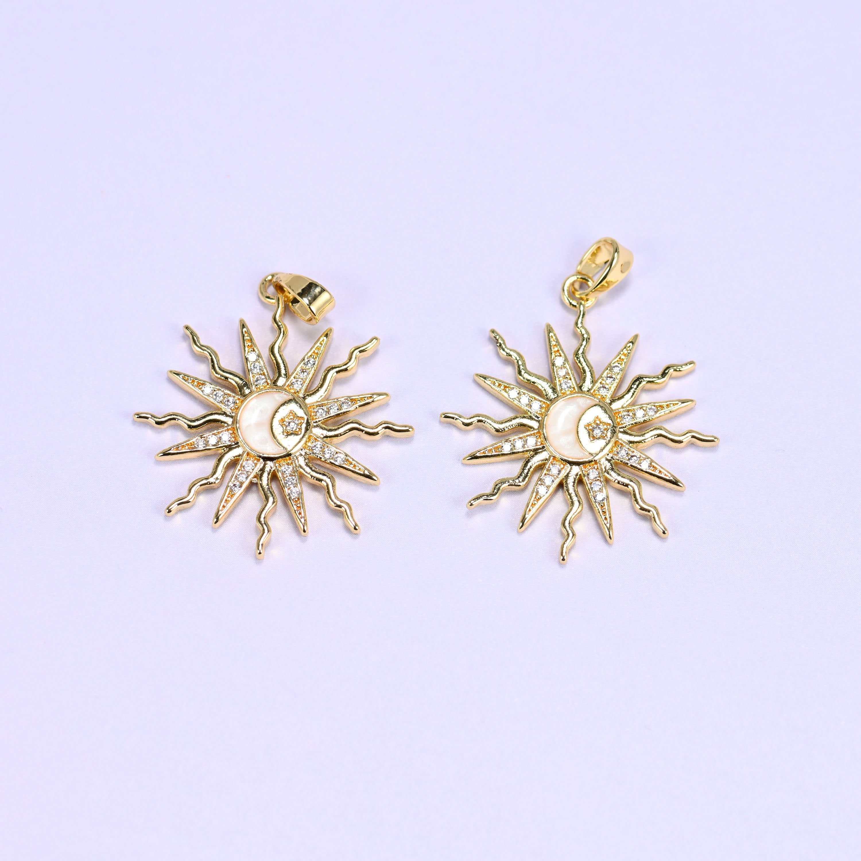 Enamel Moon Sun Zircon Charms, bail approx 5.95mm x 2.50mm