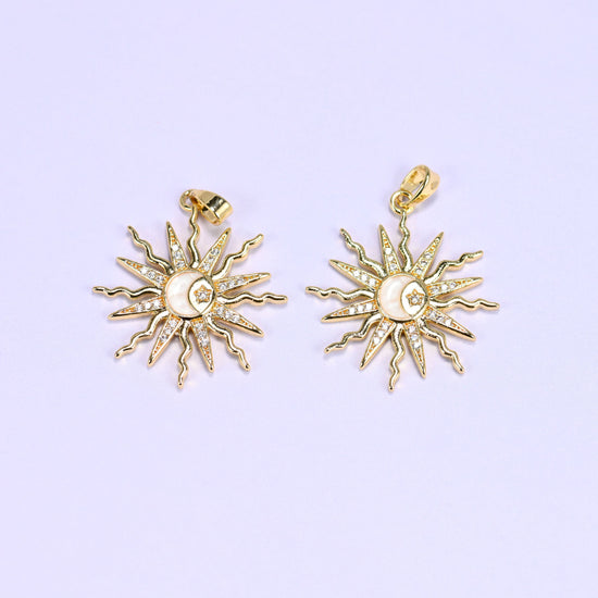Enamel Moon Sun Zircon Charms, bail approx 5.95mm x 2.50mm