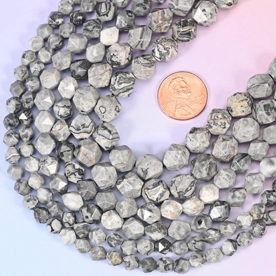 Diamond star cut Map Jasper beads