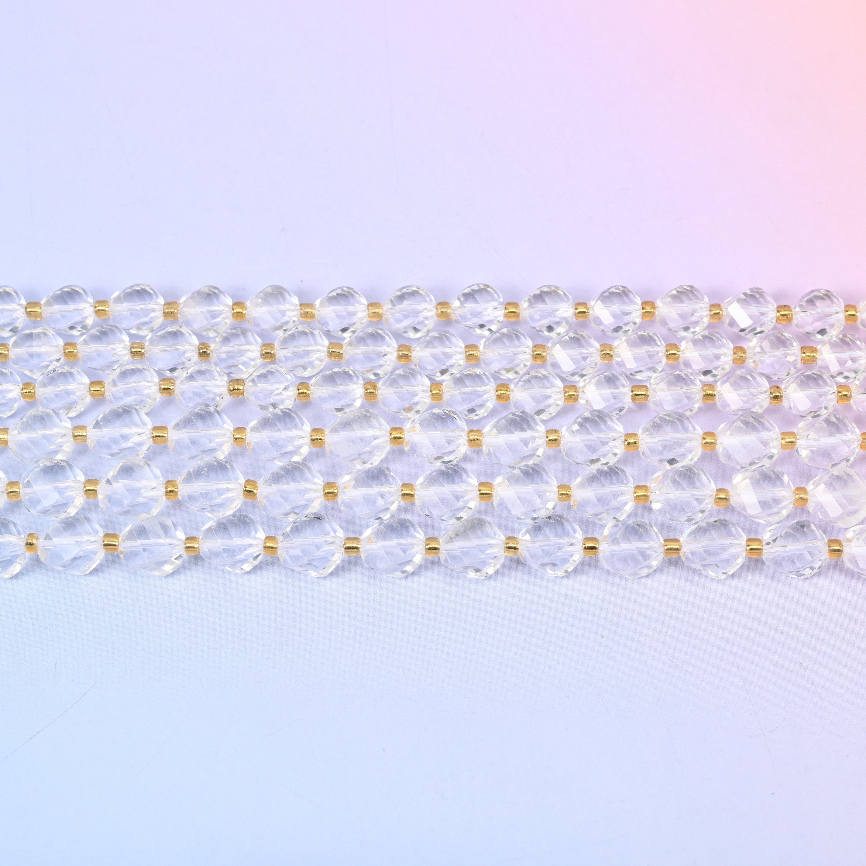 Clear Quartz Faceted Spiral Twist Beads: Size 8mm 10mm, Jewelry Making, 15 inch Strand