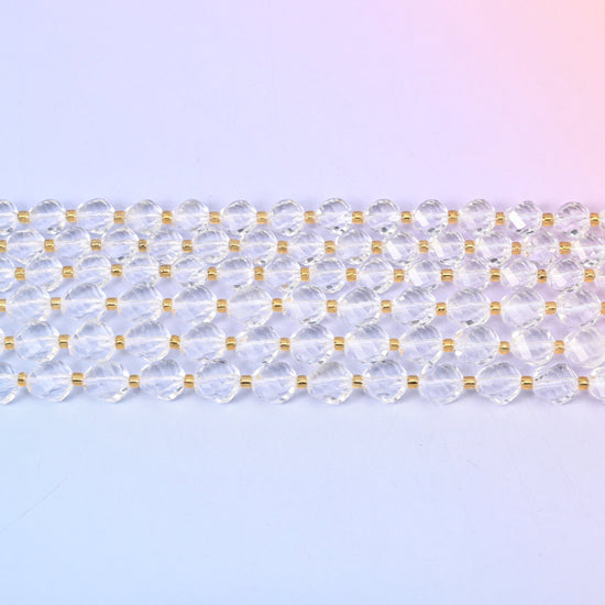 Clear Quartz Faceted Spiral Twist Beads: Size 8mm 10mm, Jewelry Making, 15 inch Strand
