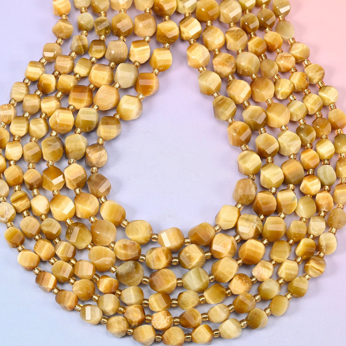 Gold Tiger Eye Faceted Spiral Twist Beads, hole approximately 1.2mm