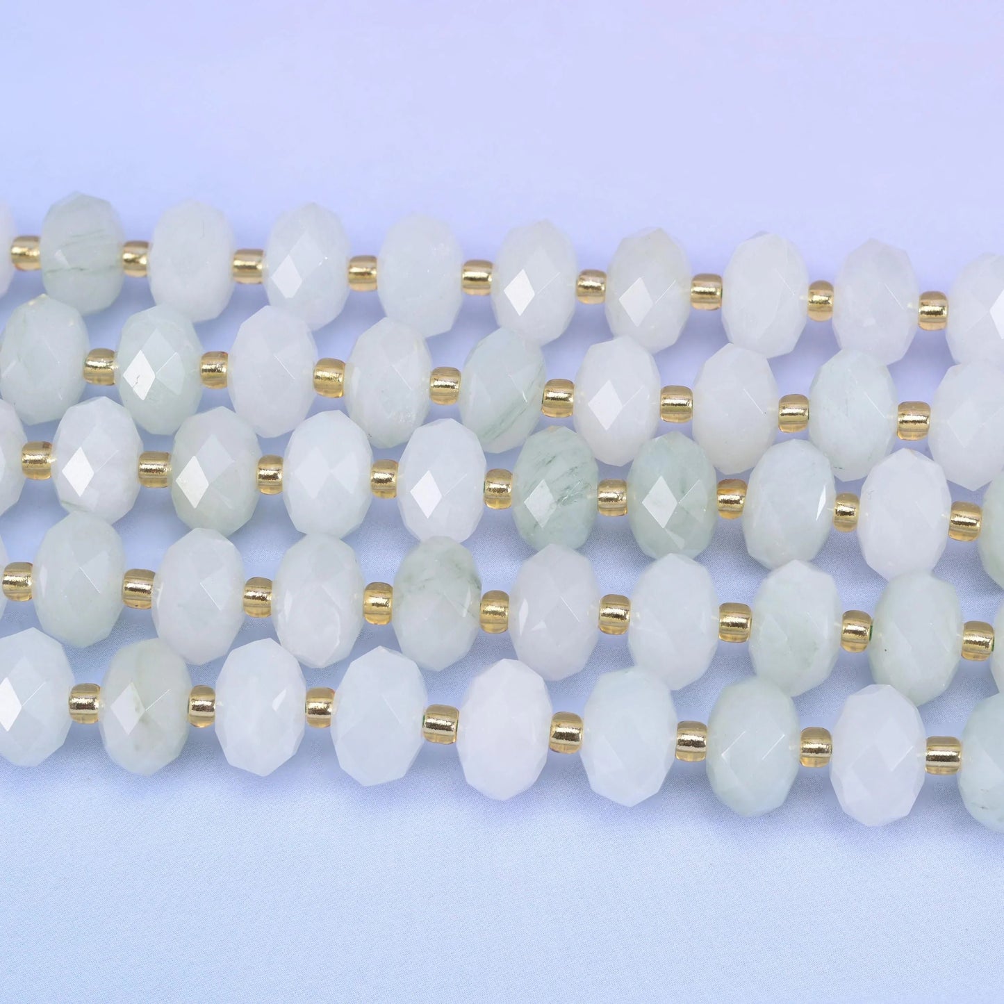 Tianshan Jade Faceted Rondelle Beads, 15.5 inch strand