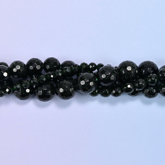 Green Sandstone Faceted Round Beads: Jewelry Making, 15 Inch Strand
