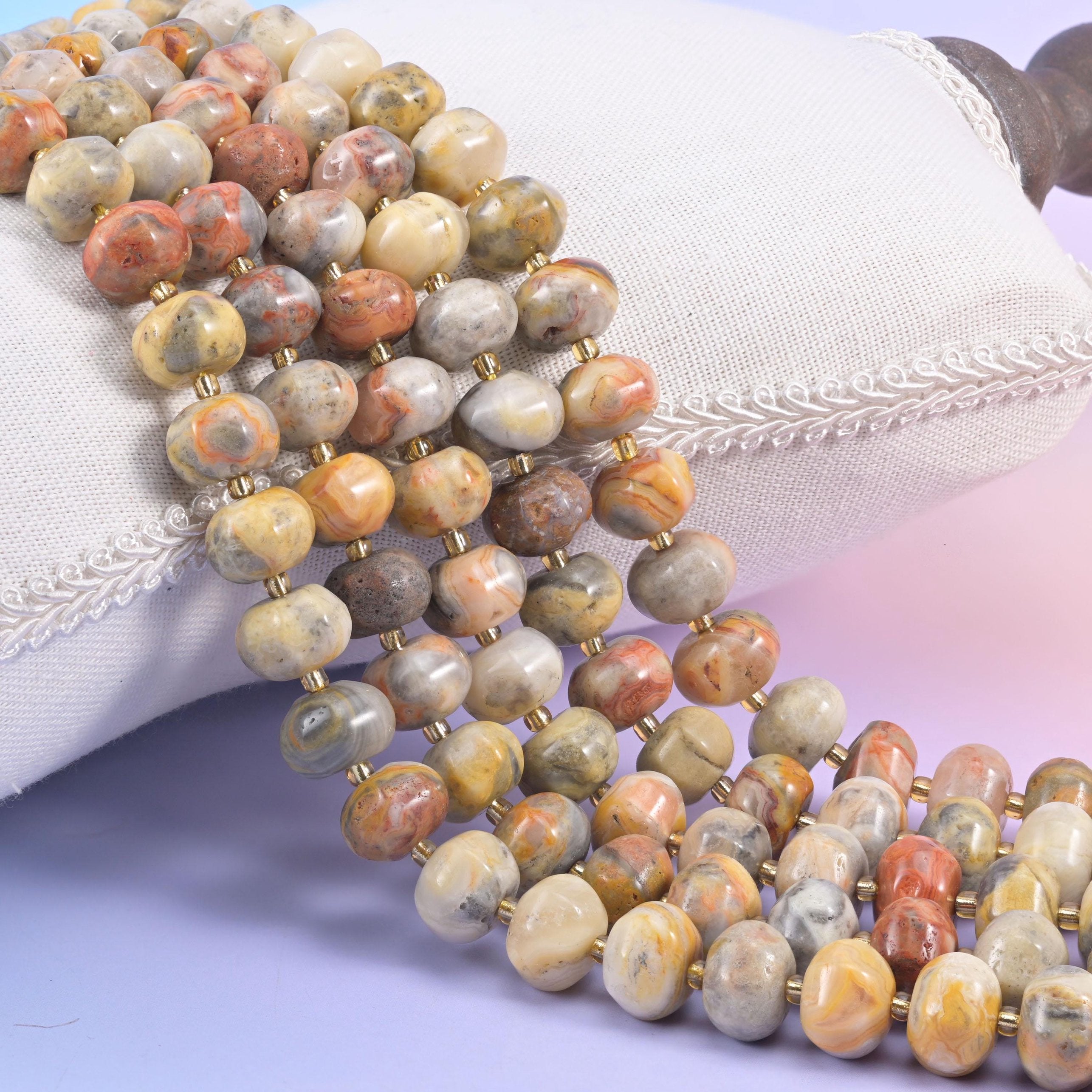 Crazy Agate Pumpkin Rondelle Beads, natural stone in cream, tan and terracotta swirls