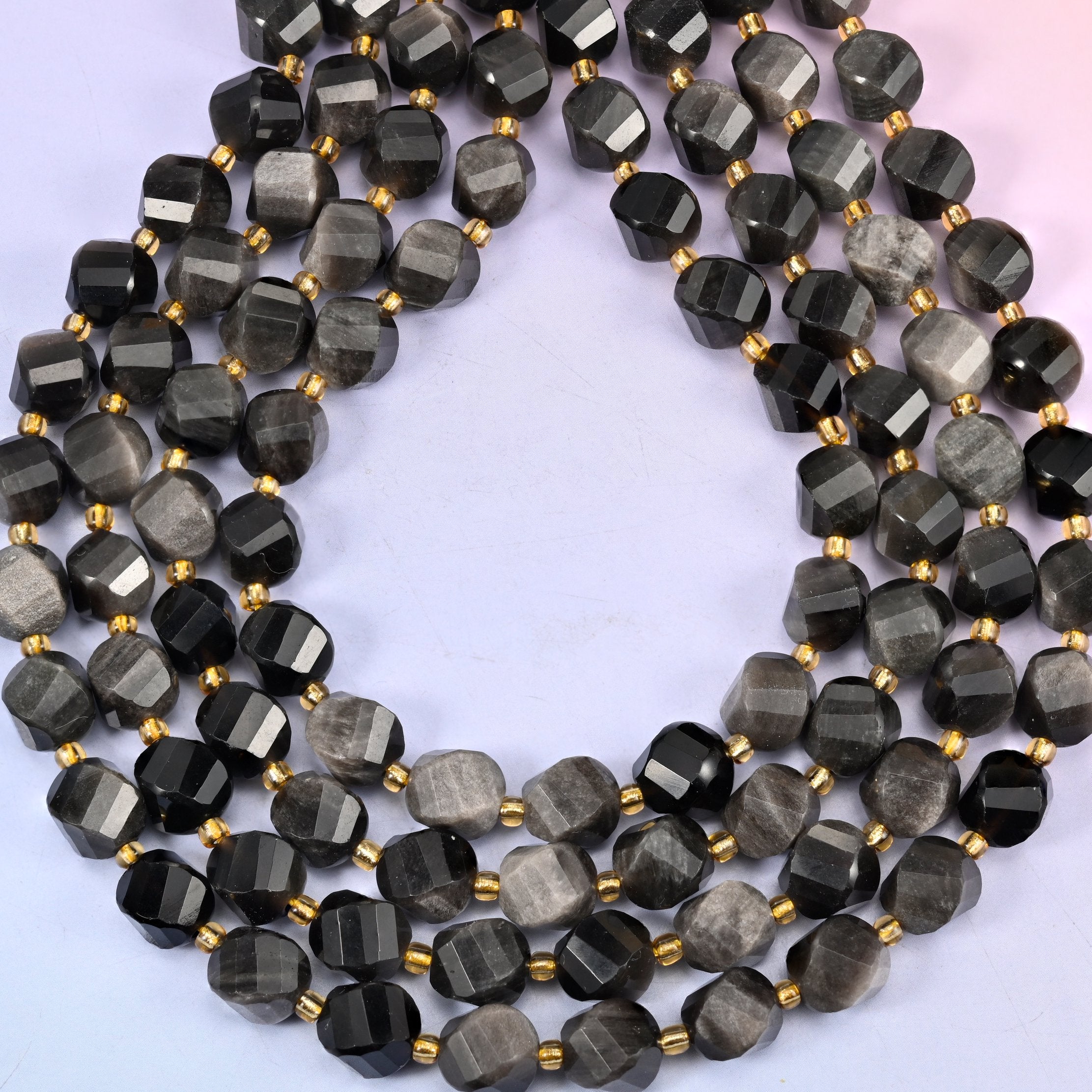 Silver Obsidian natural stone beads, 15 inch strand of approximately 31 beads, centre drilled 1.2mm hole
