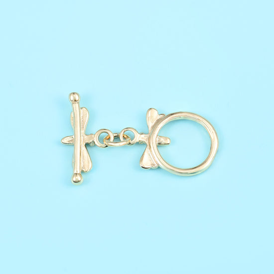 18K gold filled dragonfly toggle clasp with finely textured wings