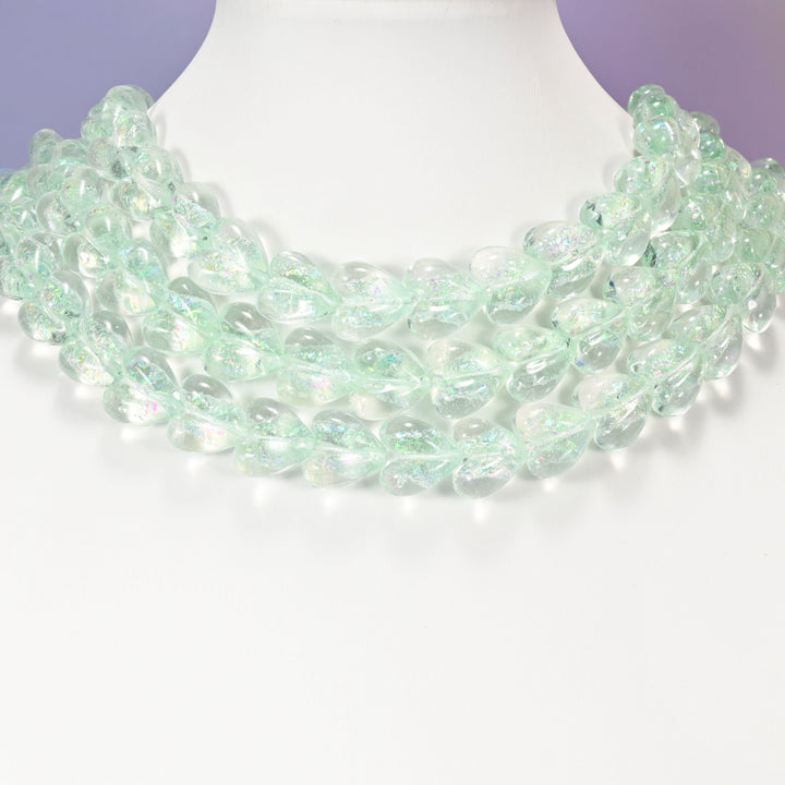 Light green iridescent glass heart beads, 16x15mm
