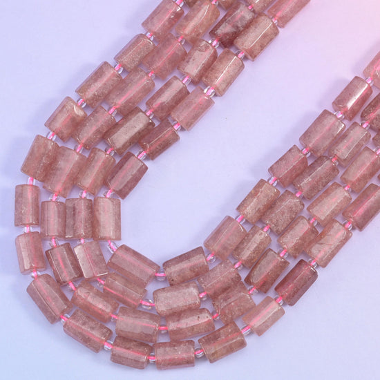 Strawberry Quartz Faceted Tube Beads, hole approximately 1.0mm