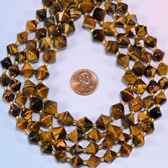 Tiger Eye Faceted Bicone Beads 8mm 10mm Jewelry Making 15 Inch Strand