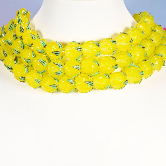 Yellow tulip bud lampwork glass beads, tulip flower bud shape, approximately 14x14mm
