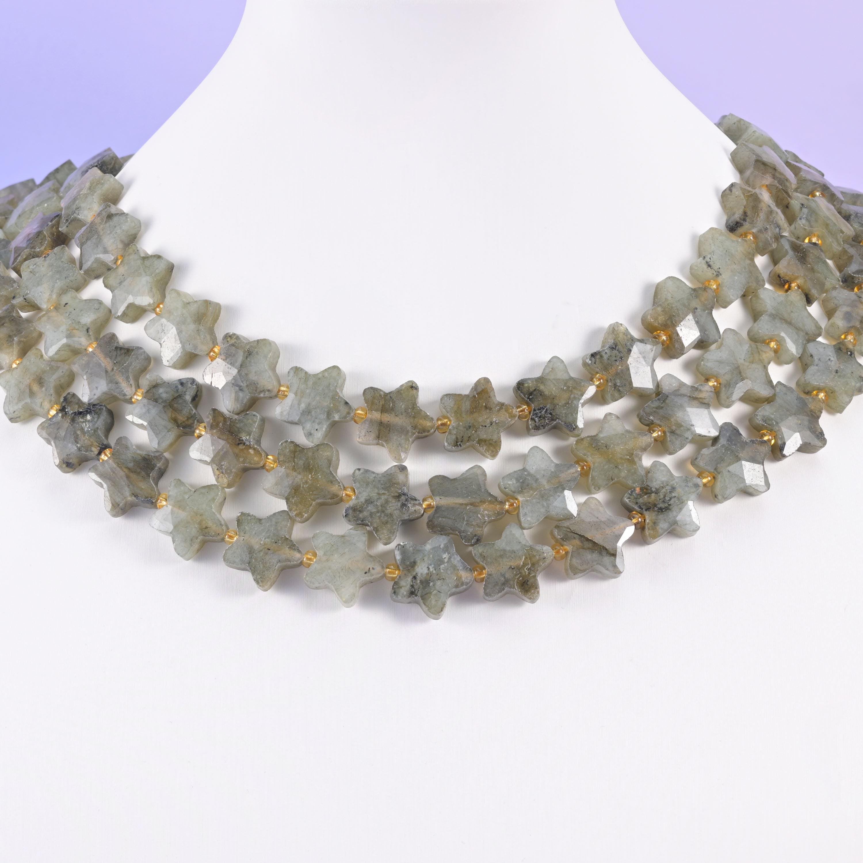 Gray labradorite star beads, faceted five-pointed star shape, 14mm