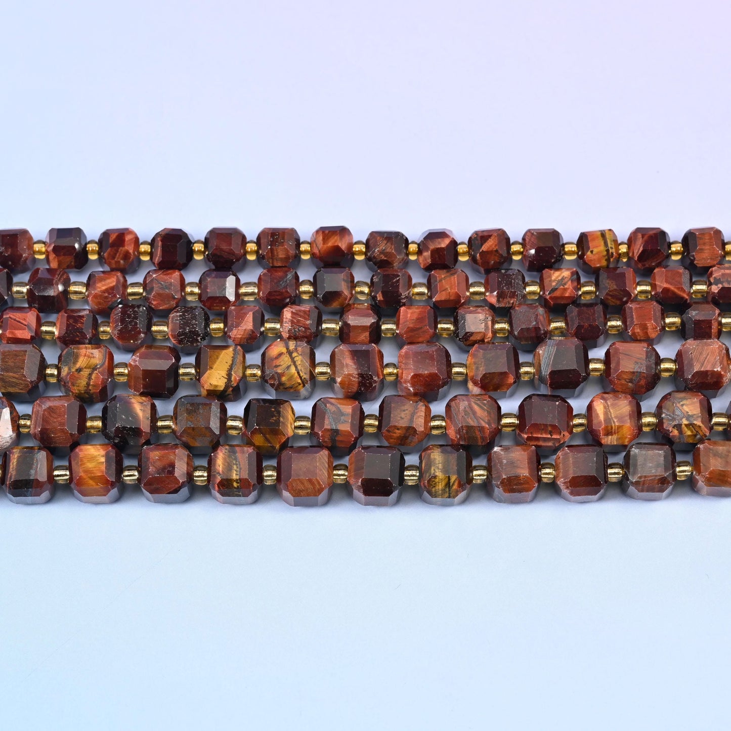 Red Tiger Eye Faceted Cube Beads in deep mahogany and rust red with chocolate brown