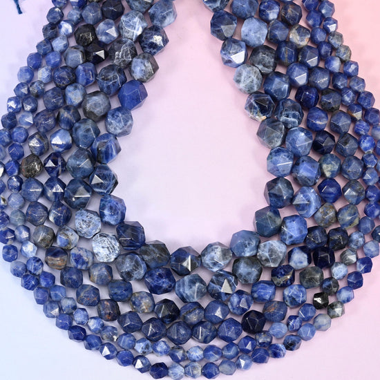 Royal Blue Sodalite Faceted Diamond Star Cut Beads 6mm 8mm 10mm, hole approximately 1.0mm, +/- 0.2mm