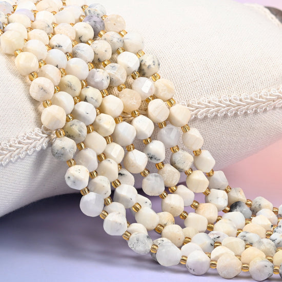 White Opal Faceted Spiral Twist Beads