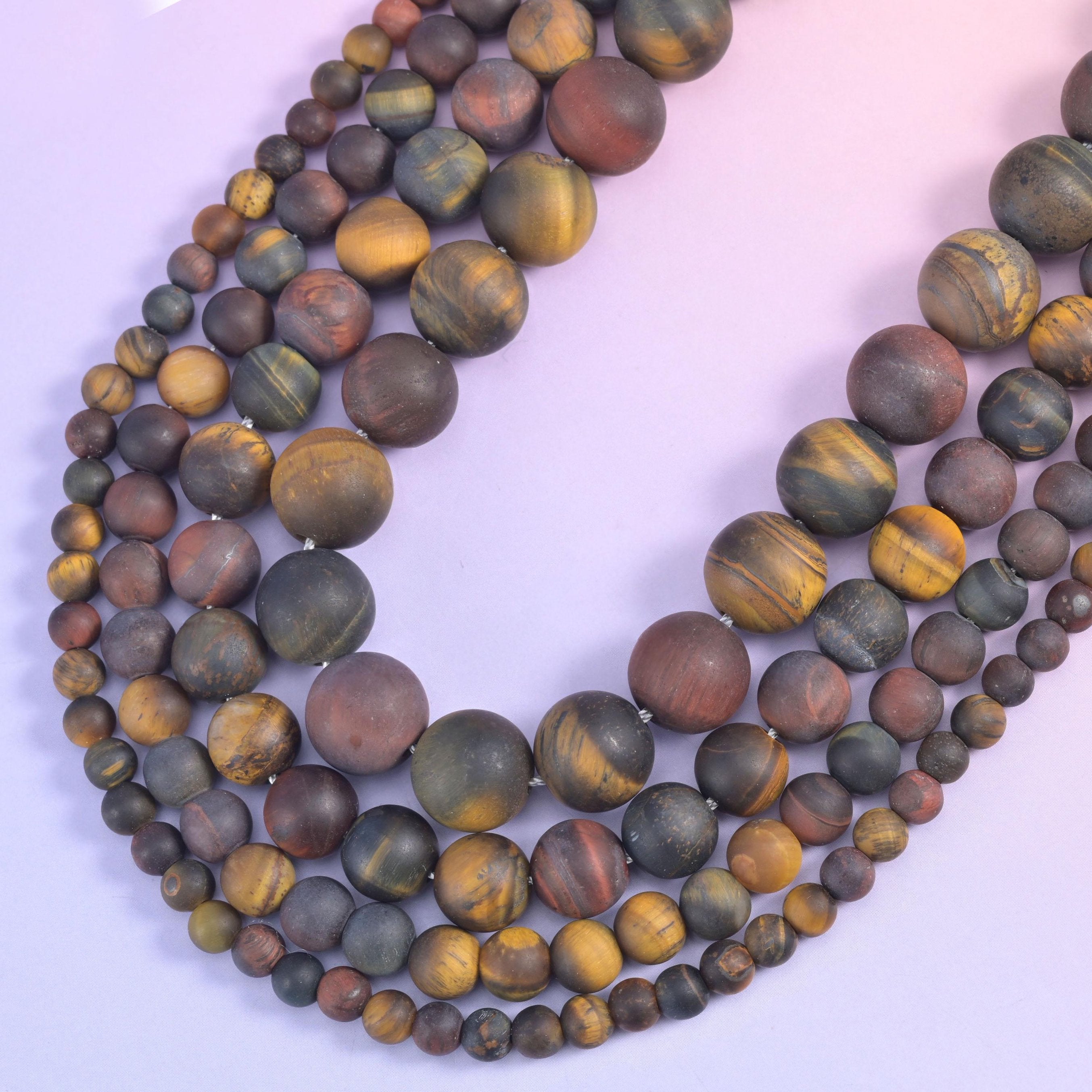 Tricolor Tiger Eye Matte Round Beads, hole 0.5 to 1.2mm depending on size