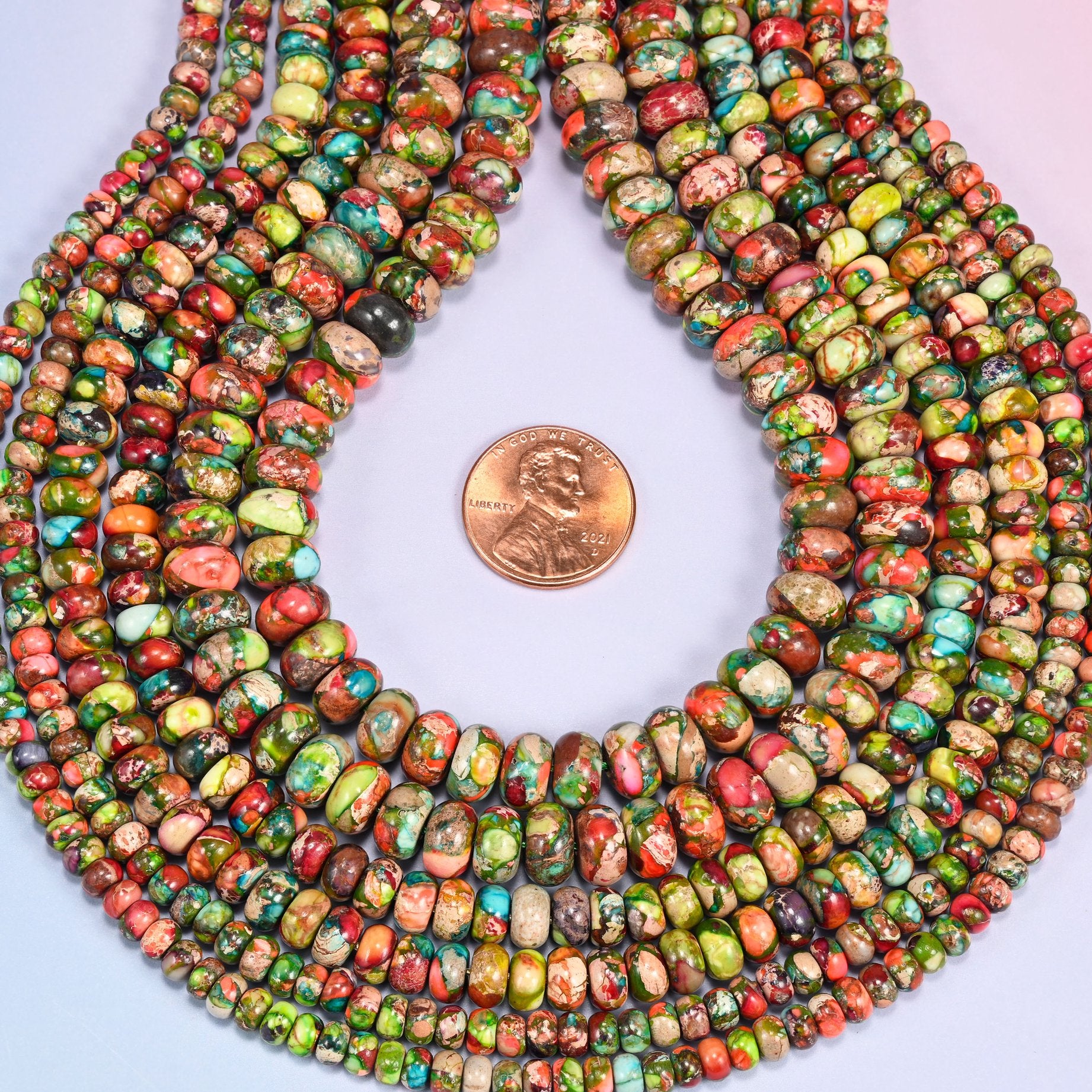 Green Dyed Sea Sediment Jasper Rondelle Beads, Multicolor Gemstone, 3x4mm 4x6mm 5x8mm, 15 inch Strand
