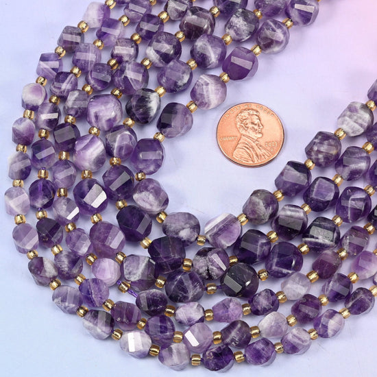 Faceted spiral twist cut chevron amethyst beads