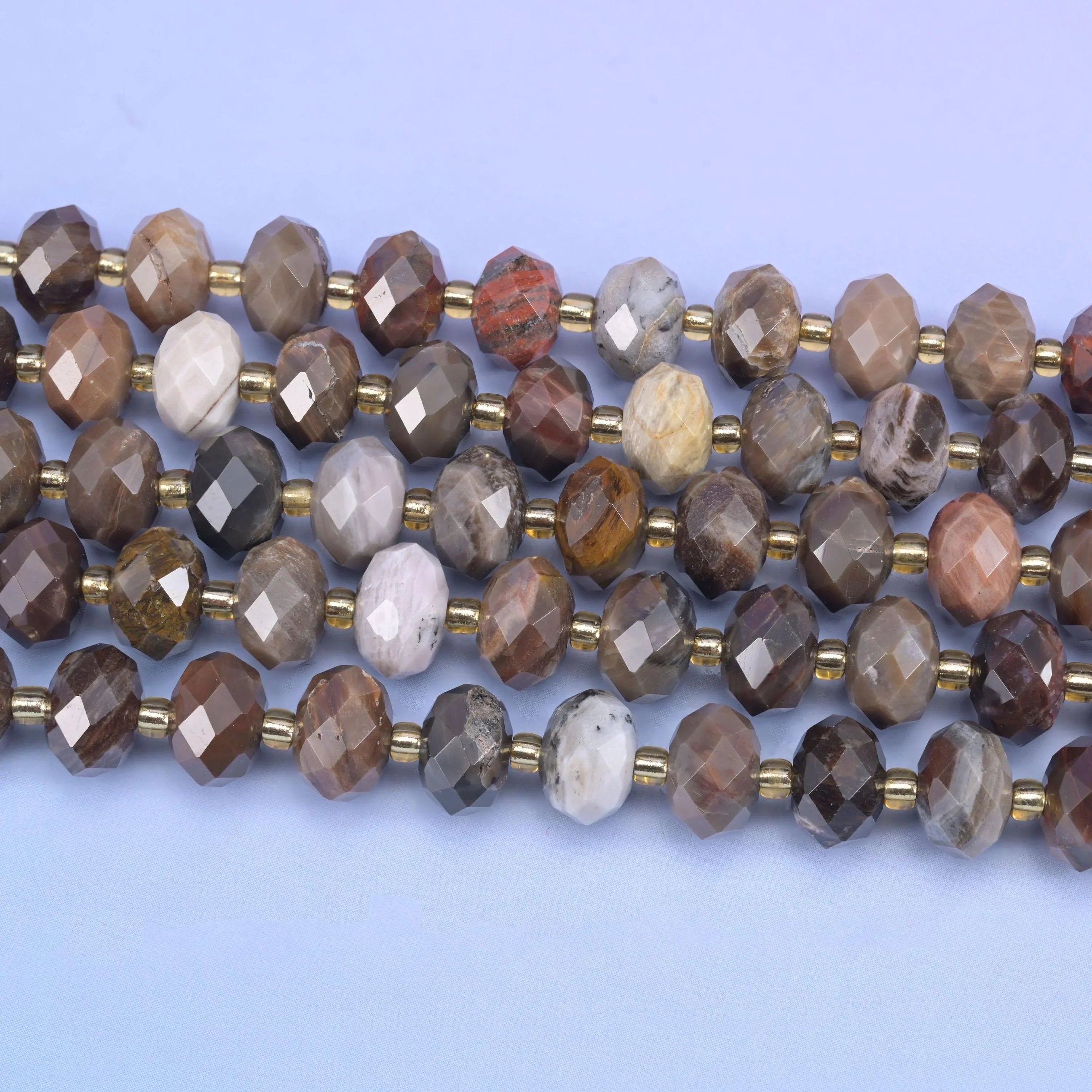 Petrified Wood Faceted Rondelle Beads, 15.5 inch strand