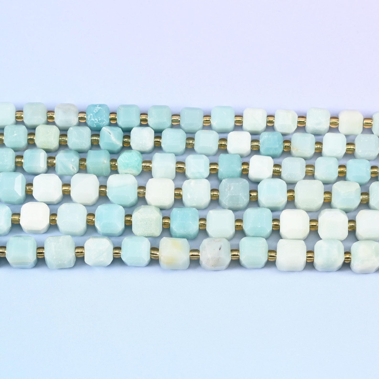 Blue Amazonite Faceted Cube Beads 6mm 8mm in pale sky blue with cream and white