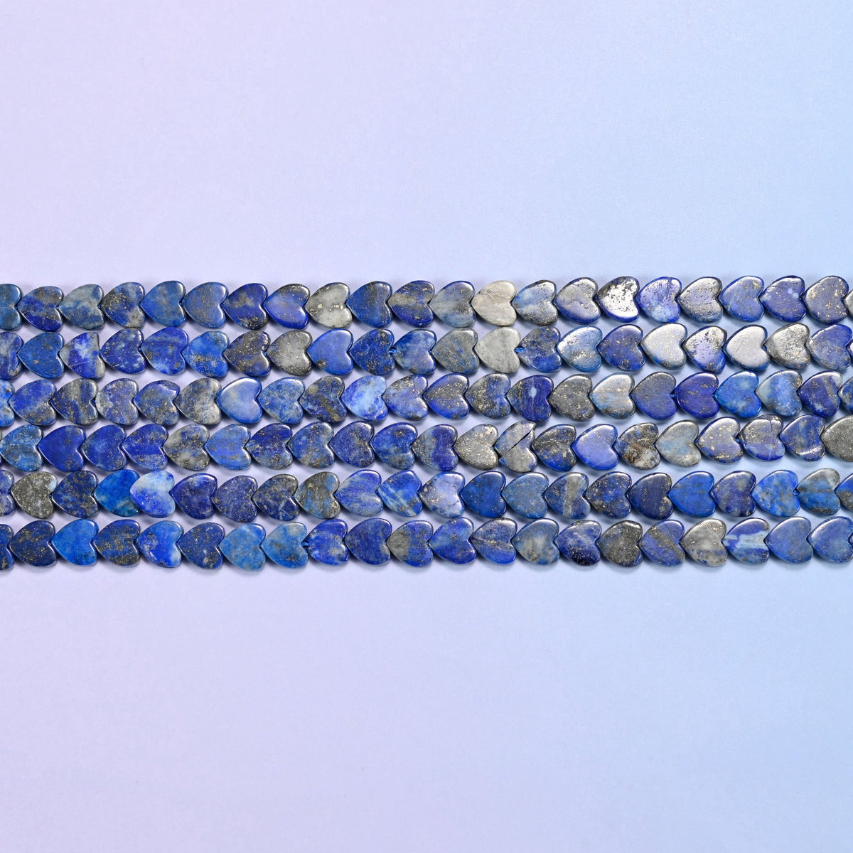 Lapis Lazuli Flat Heart Beads in deep royal blue with grey-white calcite